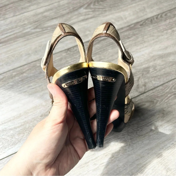 Michael Kors  Niki Cross Strap Genuine Snakeskin Stiletto Heels Sandals - Picture 10 of 14